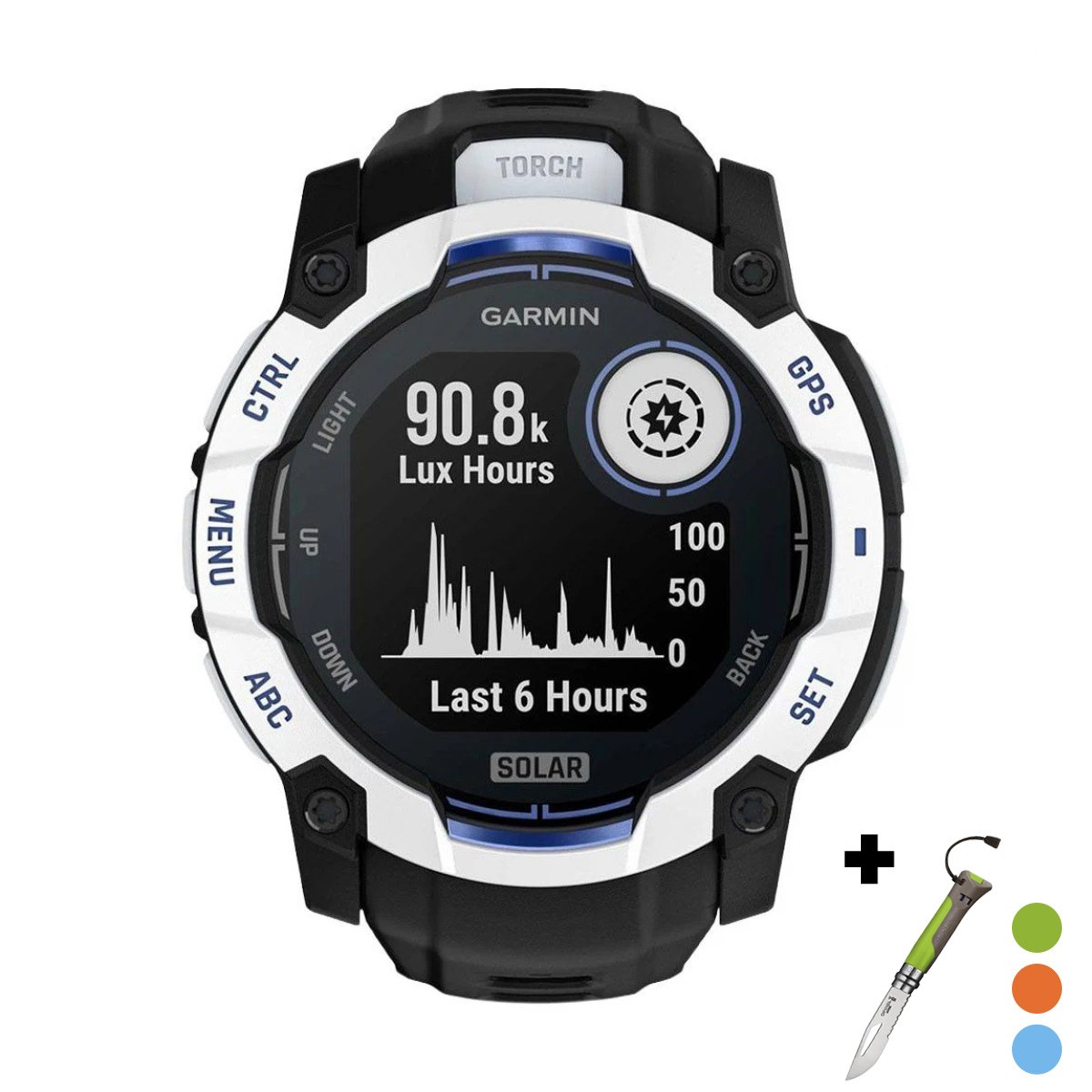 снимка на часовник Смарт часовник Garmin Instinct 3 Solar 50 мм Whitestone/Black/Bolt Blue 010-02935-03