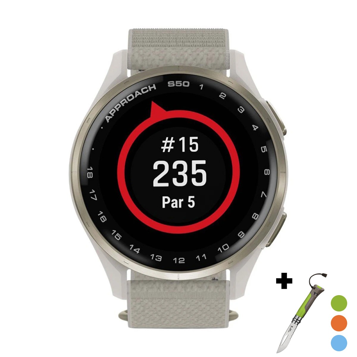 снимка на часовник Смарт часовник Garmin Approach S50 Amoled 43 мм S/M Cream Gold Aluminium/Ivory 010-03010-01