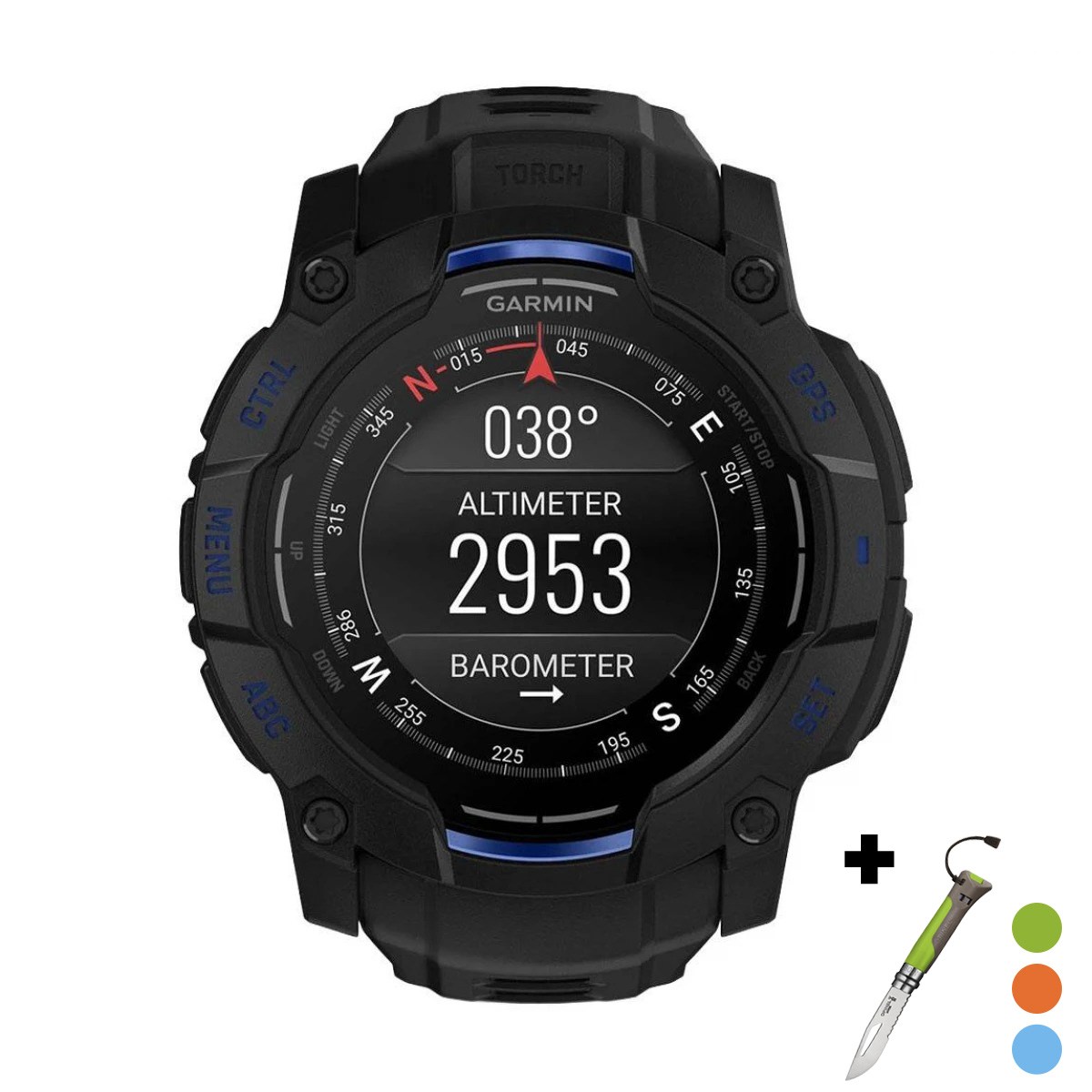 снимка на часовник Смарт часовник Garmin Instinct 3 Amoled 50 мм Black/Bolt Blue 010-03020-03