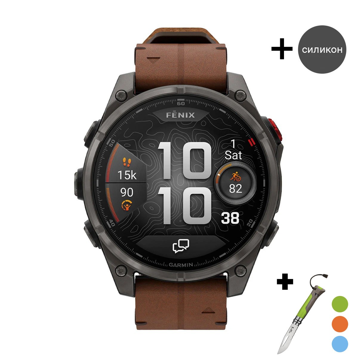 снимка на часовник Смарт часовник Garmin Fenix 8 Pro Amoled 47 мм Sapphire Carbon Grey DLC Titanium/Chestnut/Grey 010-03198-40