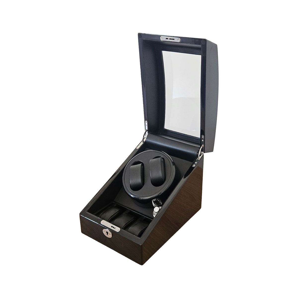 снимка на часовник Луксозна кутия за 5 часовника с Watch Winder в черен цвят